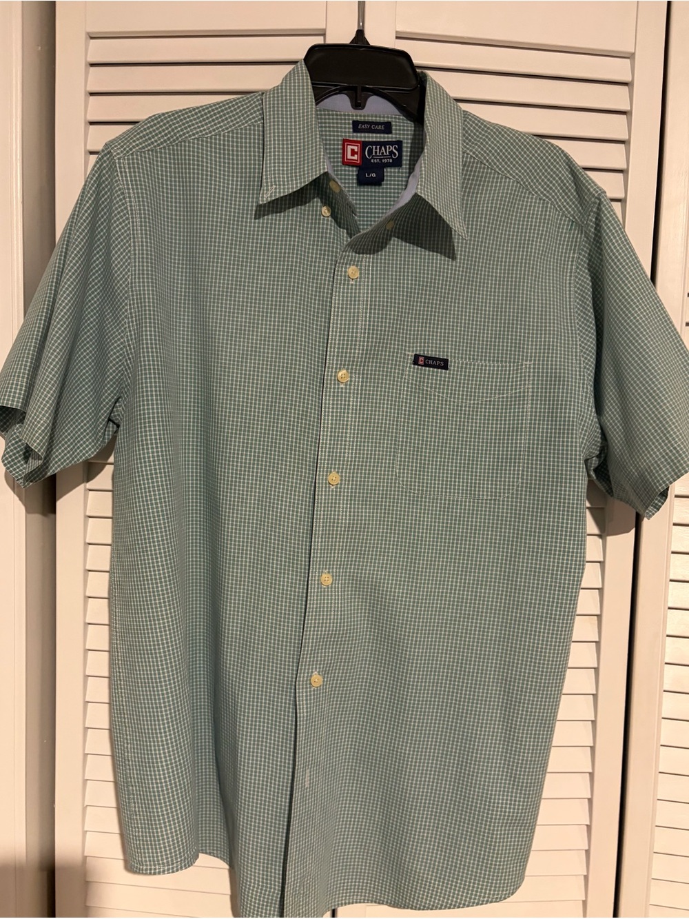 Chaps Men’s Green Short-Sleeve Button-Up Shirt -Large